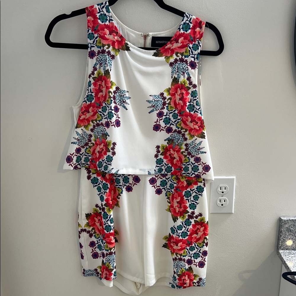 MINKPINK White Romper with Red and Green Floral Design